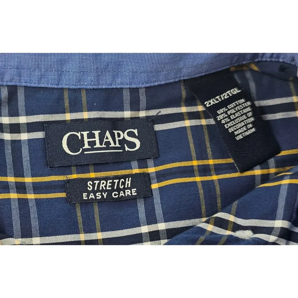 NWT 2XLT 2XL TALL Chaps Easy Care no iron long sleeve plaid button up casual - Picture 5 of 7